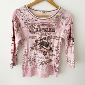 3/4 Sleeve Graphic Tee Chocolate & Pink Size M